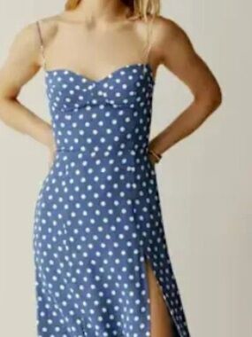 Reformation Juliette Blue Polka Dot Midi Dress - Size 4